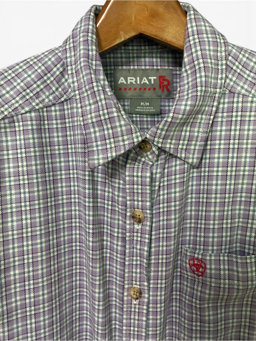 ARIAT Plaid Button Down Western Shirt Purple Gray Maroon Women’s Medium EUC